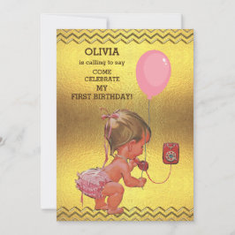 Convites primeiro aniversario Baby Girl Phone Balloon Doura