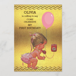 Convites primeiro aniversario Baby Girl Phone Balloon Doura
