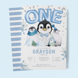 Convites Primeiro aniversario Baby Penguins Winter