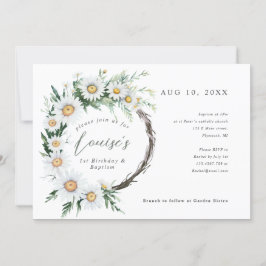 Convites primeiro aniversario Baptism daisius wreath