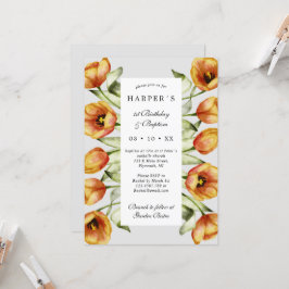 Convites primeiro aniversario Baptismo flores e tulipas de 