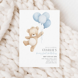 Convites Primeiro aniversario Beary First Blue Balloon Boy 