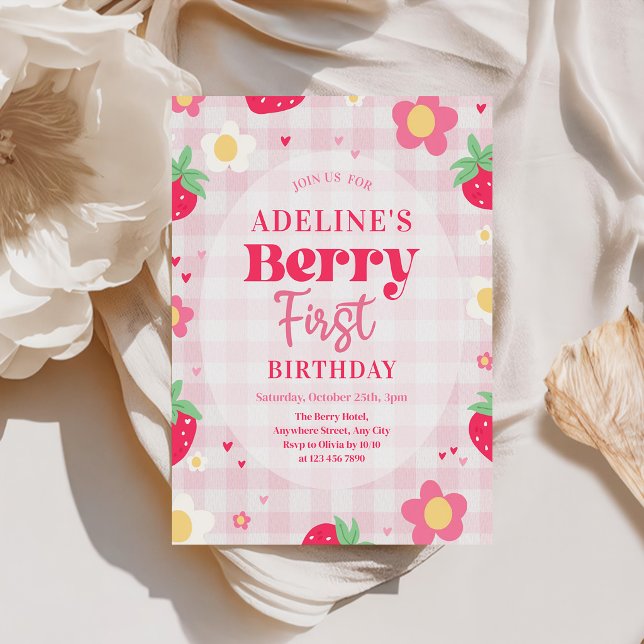 Convites Primeiro Aniversário Berry Cute Morango (Criador carregado)