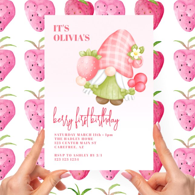 Convites Primeiro aniversario Berry First Cute Gnome (Criador carregado)