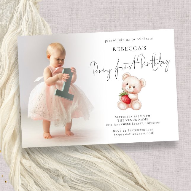 Convites Primeiro aniversario Berry First Photo Overlay (Criador carregado)