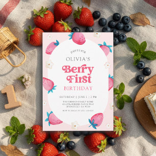 Convites Primeiro aniversario Berry Strawberry Primeira Fes