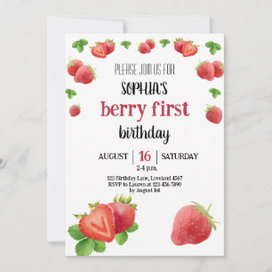 Convites Primeiro aniversario Berry Sweet do Partido Strawb