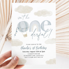 Convites Primeiro aniversario Blue Boy do Balão de Ar Quent