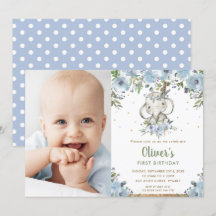 Primeiro aniversario Blue Floral Boho Elephant Boy