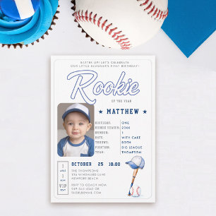 Convites Primeiro aniversario Blue Photo Boy do Baseball Ro
