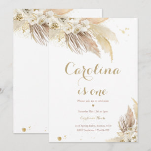 Convites primeiro aniversario Boho Pampas Grass Inv
