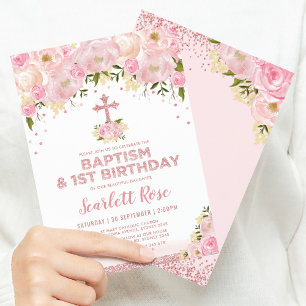 Convites primeiro aniversario Bonito de Rosa Floral Dourado
