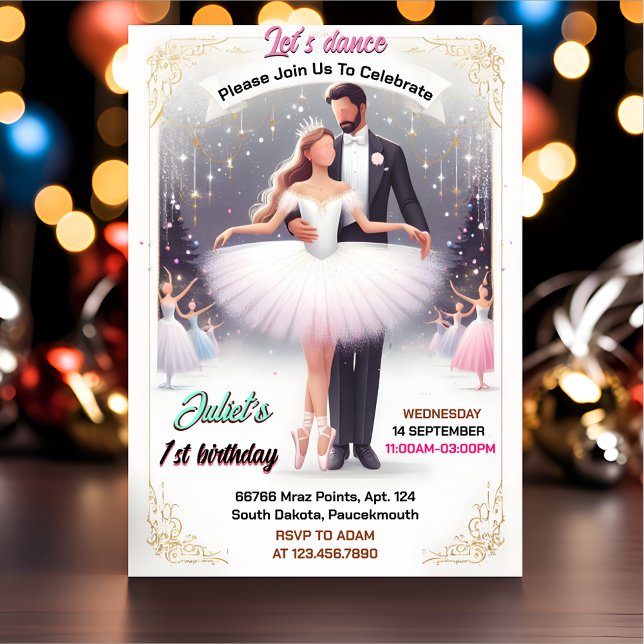 Convites primeiro aniversario bonito Tutu Chic Girls Baller (Criador carregado)