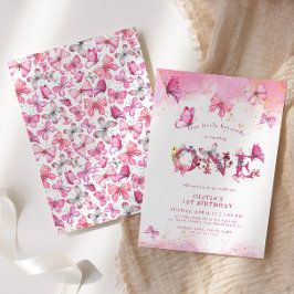 Convites Primeiro aniversario borboleta Menina Rosa Dourada