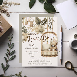 Convites Primeiro aniversário botânico do Brown Bear boho