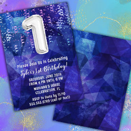 Convites Primeiro aniversario Branco Azul