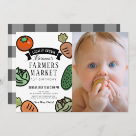 Convites Primeiro aniversario Branco Chic para Agricultores