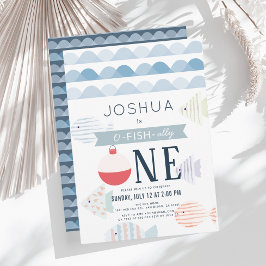 Convites Primeiro aniversario branco de um único pescador