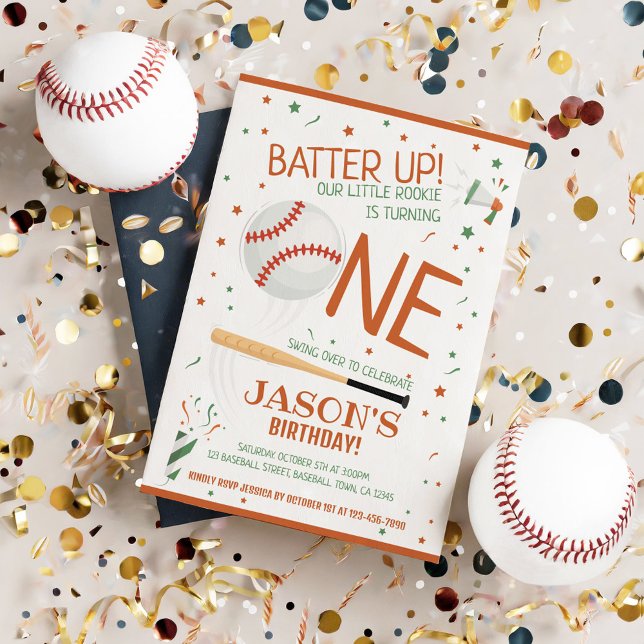 Convites Primeiro aniversario Brown Rookie Baseball em Bate (Criador carregado)