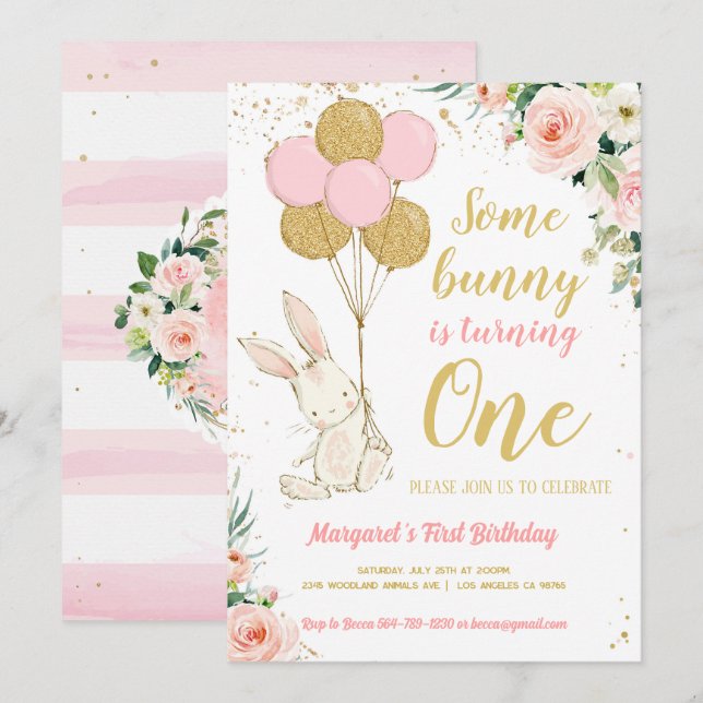 Convites Primeiro aniversario Bunny (Frente/Verso)