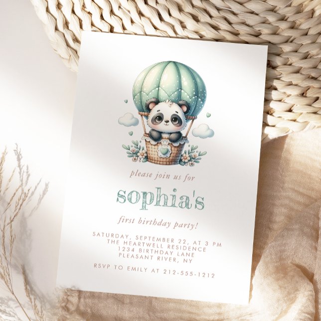 Convites Primeiro Aniversário, Casa Verde, Panda Balão (Criador carregado)