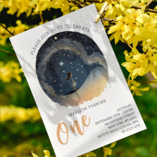 Convites primeiro aniversario Celestial Star Watercolor Gir