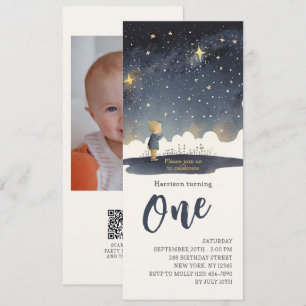Convites primeiro aniversario Celestial Stars Watercolor Bo