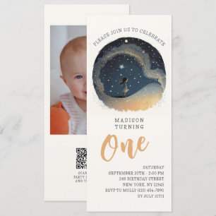 Convites primeiro aniversario Celestial Stars Watercolor Bo