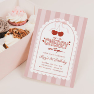 Convites Primeiro aniversario Cherry First Coquette Girls