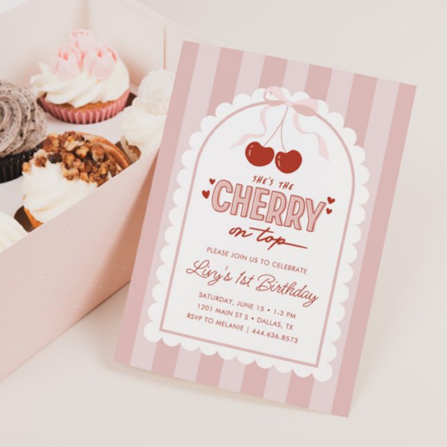 Convites Primeiro aniversario Cherry First Coquette Girls (Criador carregado)