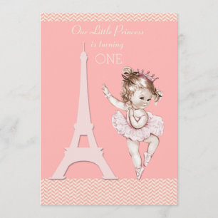 Convites Primeiro aniversario Chic Ballerina Eiffel Tower C