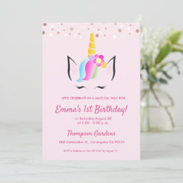 Convites Primeiro aniversario Chic Unicorn Confetti