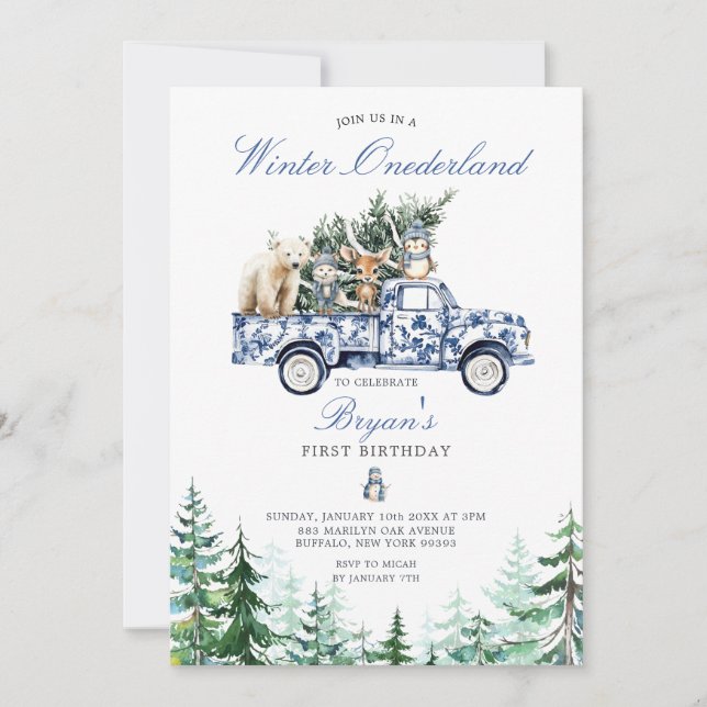 Convites Primeiro aniversario Chinoiserie de Winter Onederl (Frente)