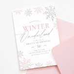 Convites Primeiro aniversario Cinza Rosa-Rosa da Onederland<br><div class="desc">Convide amigos e família para a sua festa de aniversário com este convite temático 'Winter Onederland',  com flocos de neve cor-de-rosa e prata.</div>