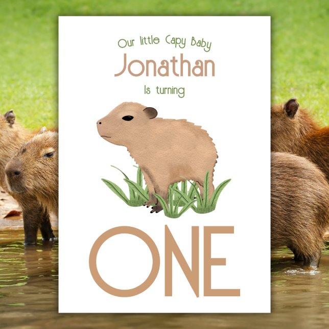 Convites Primeiro aniversario Cóctil Capybara Baby Boy (Criador carregado)