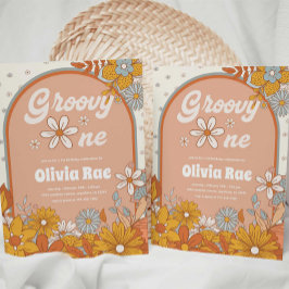Convites Primeiro aniversario Com Tema Do Groovy One Retro