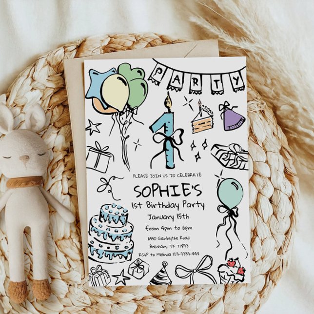 Convites primeiro aniversario Convide, Aniversário Desenhad (Criador carregado)