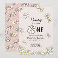 Primeiro aniversario Cor-de-Rosa Floral de Daisies