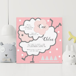 Convites Primeiro aniversario Cor-de-rosa simples de abóbor