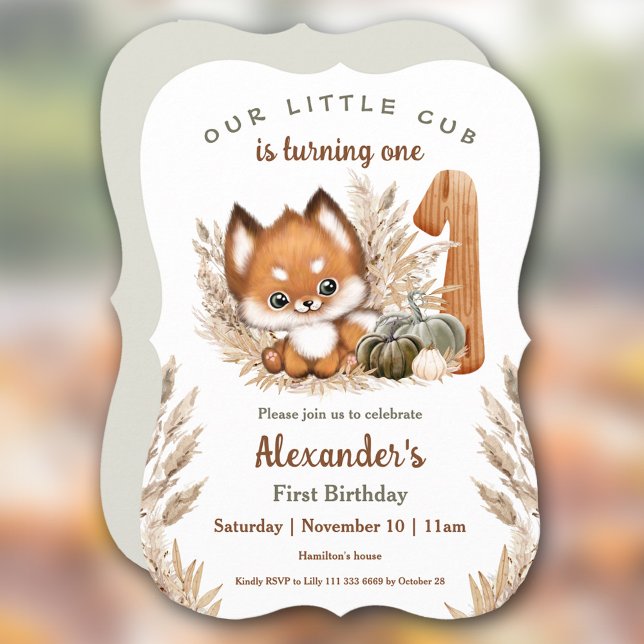 Convites Primeiro Aniversário, Cute Fall Boy (First Birthday Cute Fox Fall Boy Invitation)