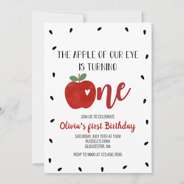 Convites Primeiro aniversário da Apple of our Eye (Frente)