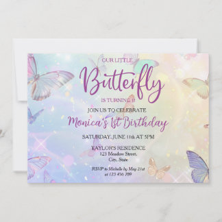 Convites Primeiro aniversario da Bebê da Borboleta Pastel