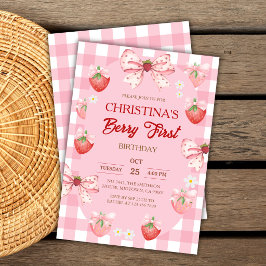 Convites Primeiro aniversário da Berry menina xadrez rosa m