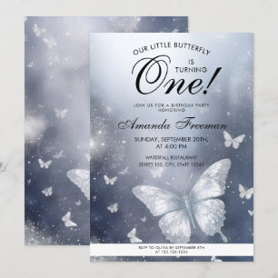 Convites Primeiro aniversario da Borboleta Glitter Silver d