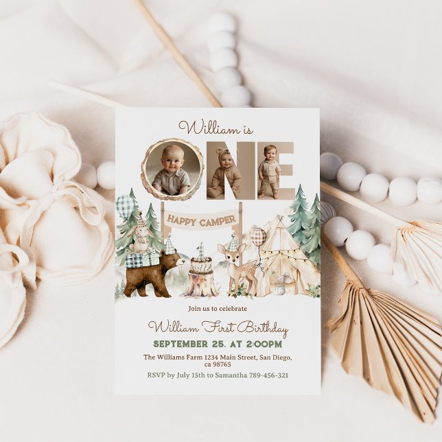Convites Primeiro Aniversário da Foto Feliz do Camper (Criador carregado)
