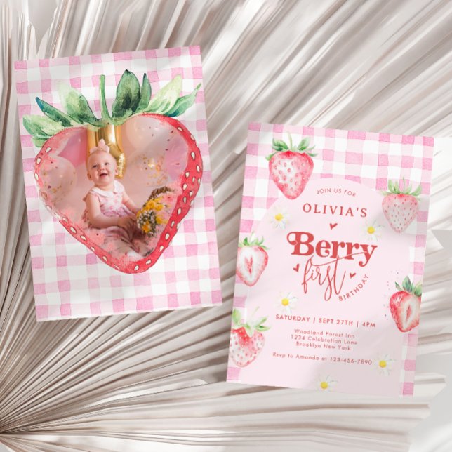 Convites Primeiro Aniversário da Fotografia de Cute Strawbe (Criador carregado)