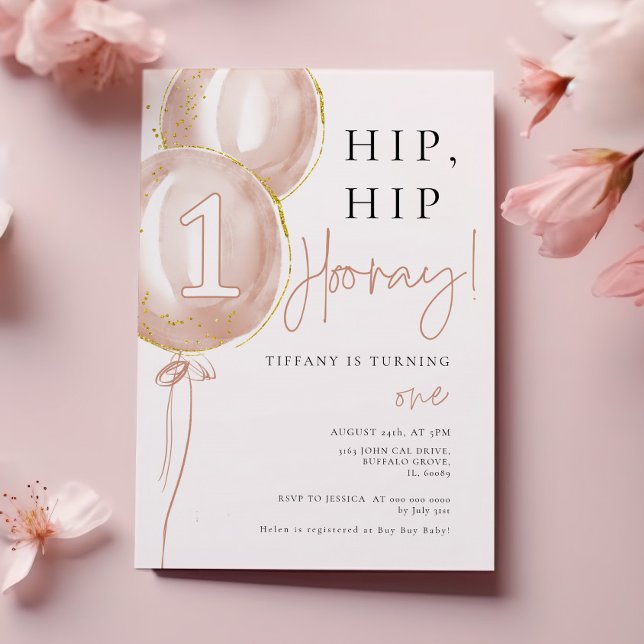 Convites Primeiro Aniversário da Garota do Balão Rosa (Criador carregado)