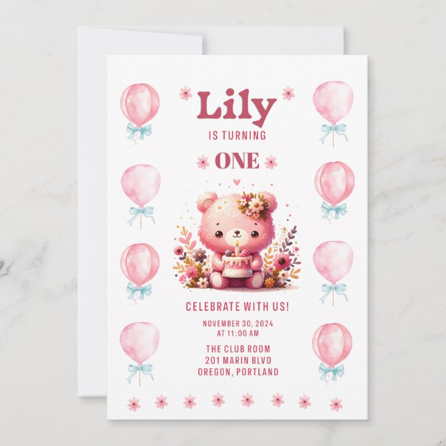 Convites Primeiro aniversário da Lily (Frente)