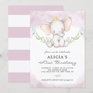Convites Primeiro aniversário da menina bonito do elefante