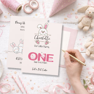 Convites Primeiro Aniversário da Menina Coelhinha Rosa Fofa